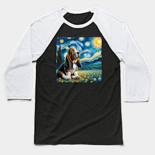 Starry Basset Hound Portrait - Dog Portrait Baseball T-Shirt